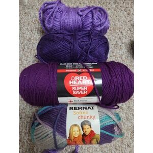 Lot Of 4‎ Purple Yarn Mixed Brands Bernat Red Heart